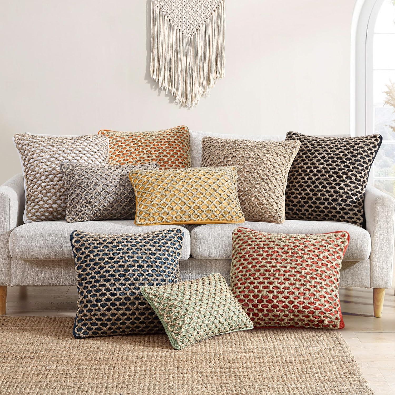 Rust and Beige Cotton Jute Square Throw Pillow with Insert