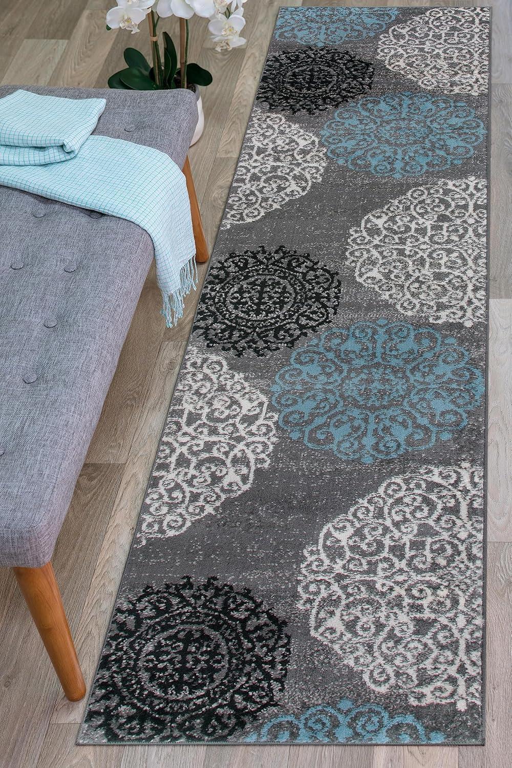 World Rug Gallery Floral Gray 2' x 10' Runner Rug