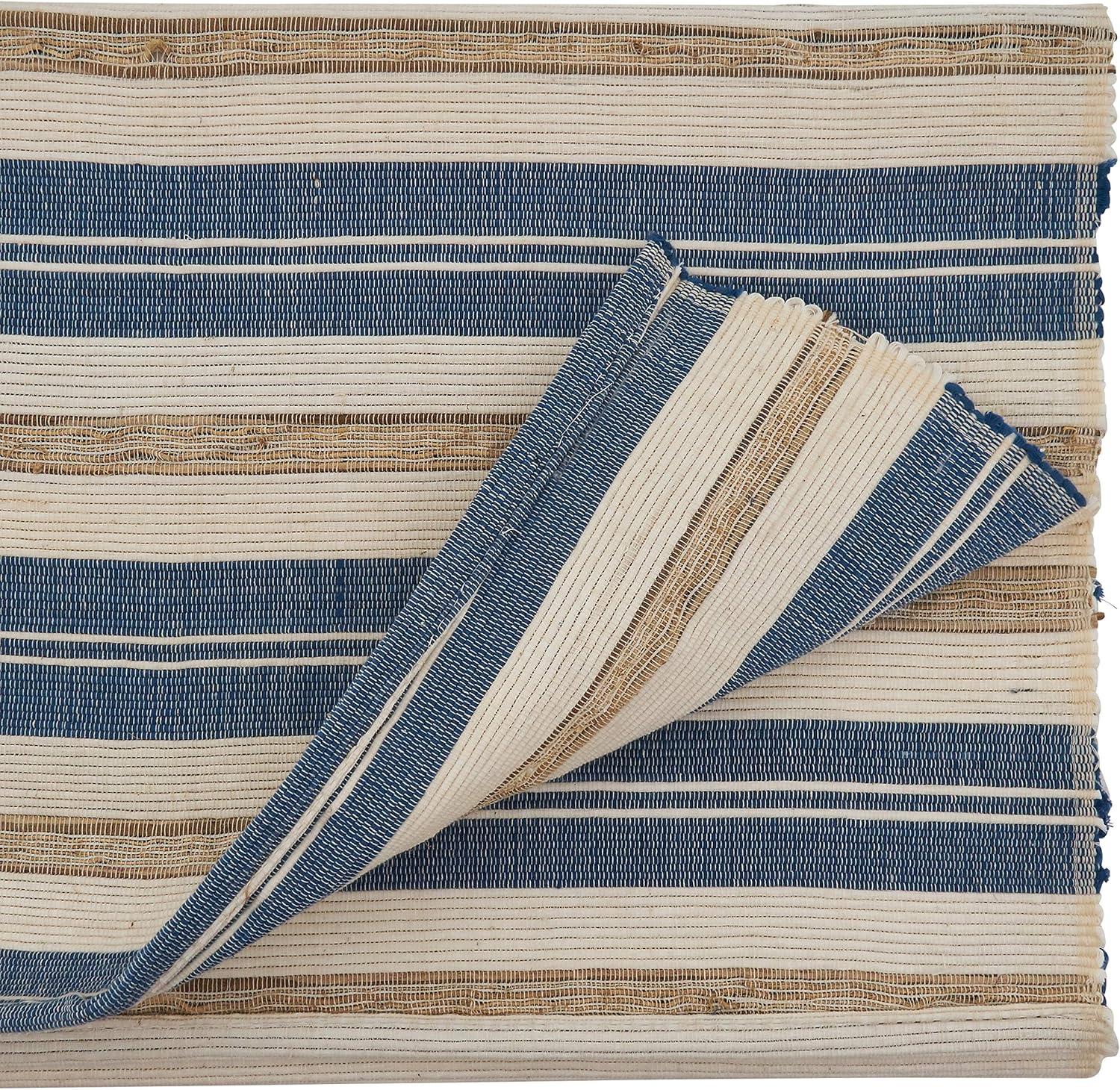 Colorful Frayed Coastal Striped Table Runner