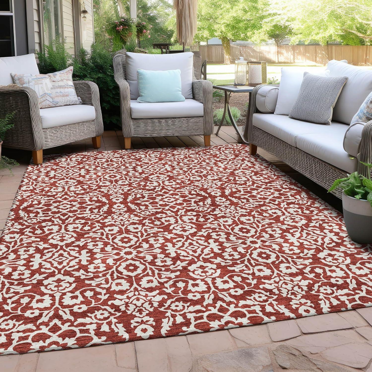 Chantille Red and White Floral 8' x 10' Indoor/Outdoor Rug