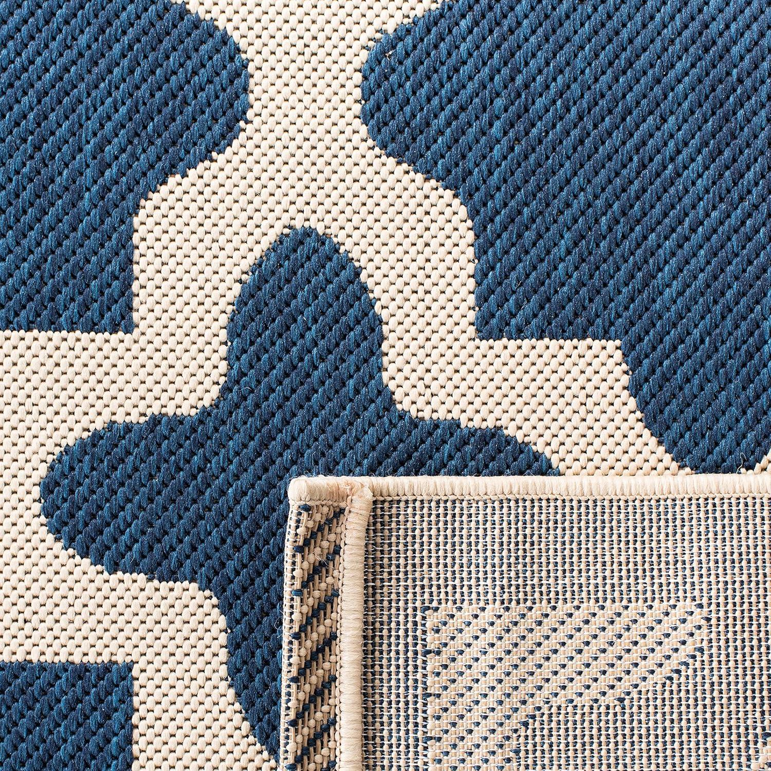 Courtyard CY6913 Power Loomed Indoor and Outdoor Area Rug - Navy/Beige - 5'3"x5'3" - Safavieh
