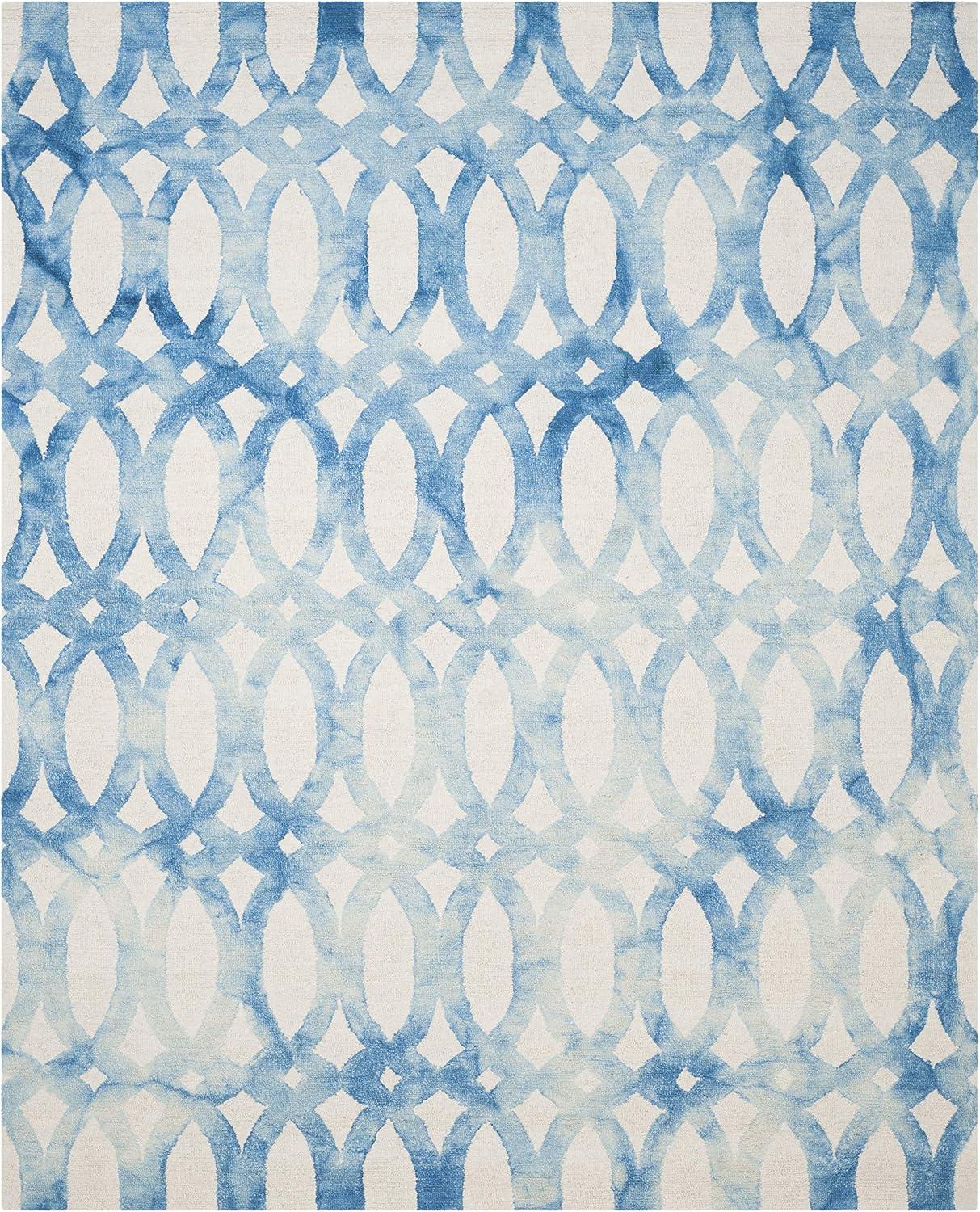 Amekia Geometric Handmade Tufted Ivory/Blue Area Rug