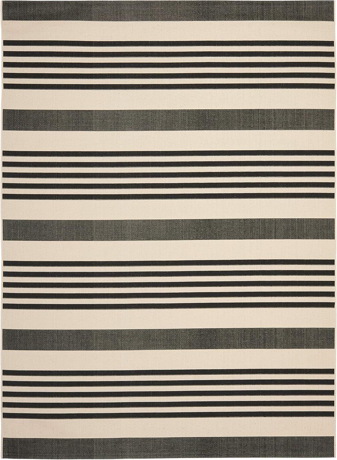 SAFAVIEH Courtyard Caroline Striped Indoor/Outdoor Area Rug, 9' x 12', Black/Bone