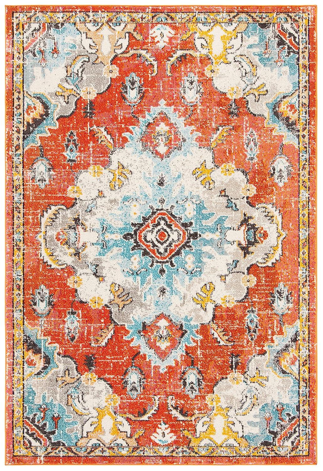 Monaco MNC243 Power Loomed Indoor Accent Rug - Orange/Light Blue - 3'x5' - Safavieh