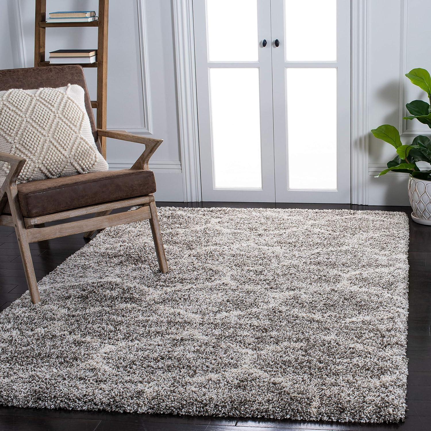 Hudson Shag 8' x 10' Ivory and Grey Synthetic Area Rug