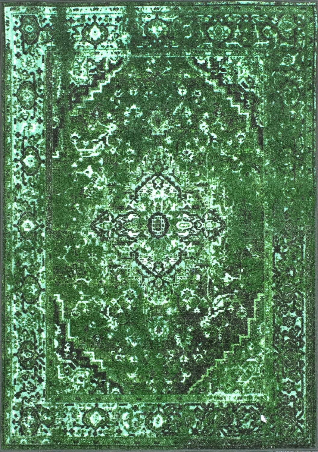 Vintage Reiko Overdyed Green 8' Square Synthetic Rug