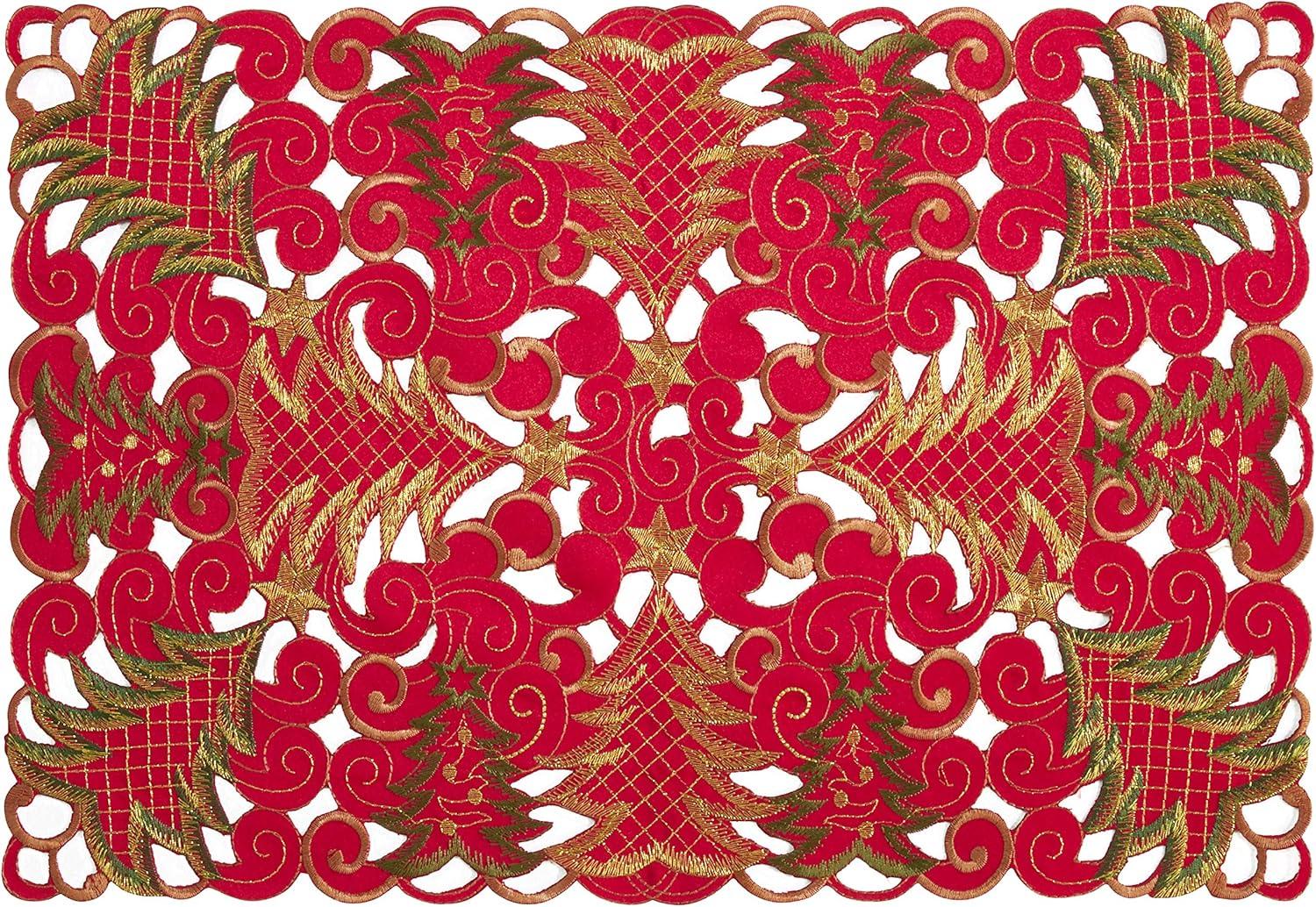 Red Christmas Tree Cutwork Fabric Placemats, Set of 4