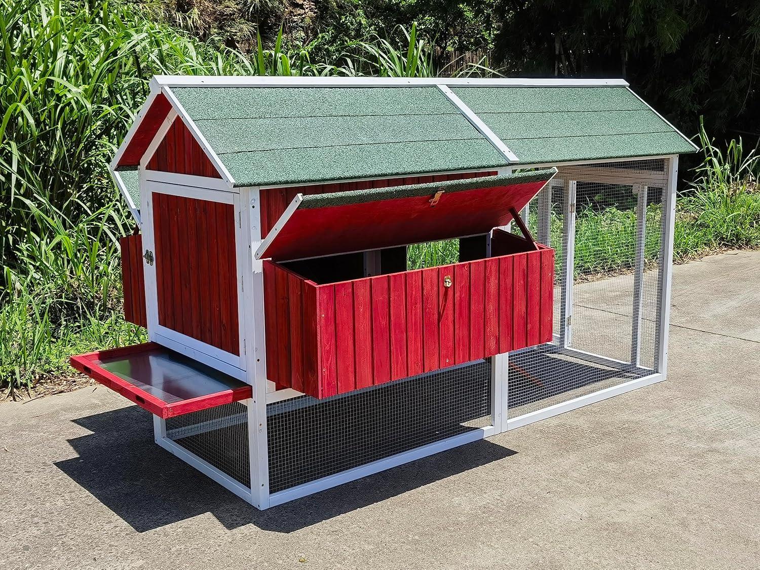 Midlee Red Barn Wooden Chicken Coop with Run Hen House Nesting Box Backyard Covered Enclosure
