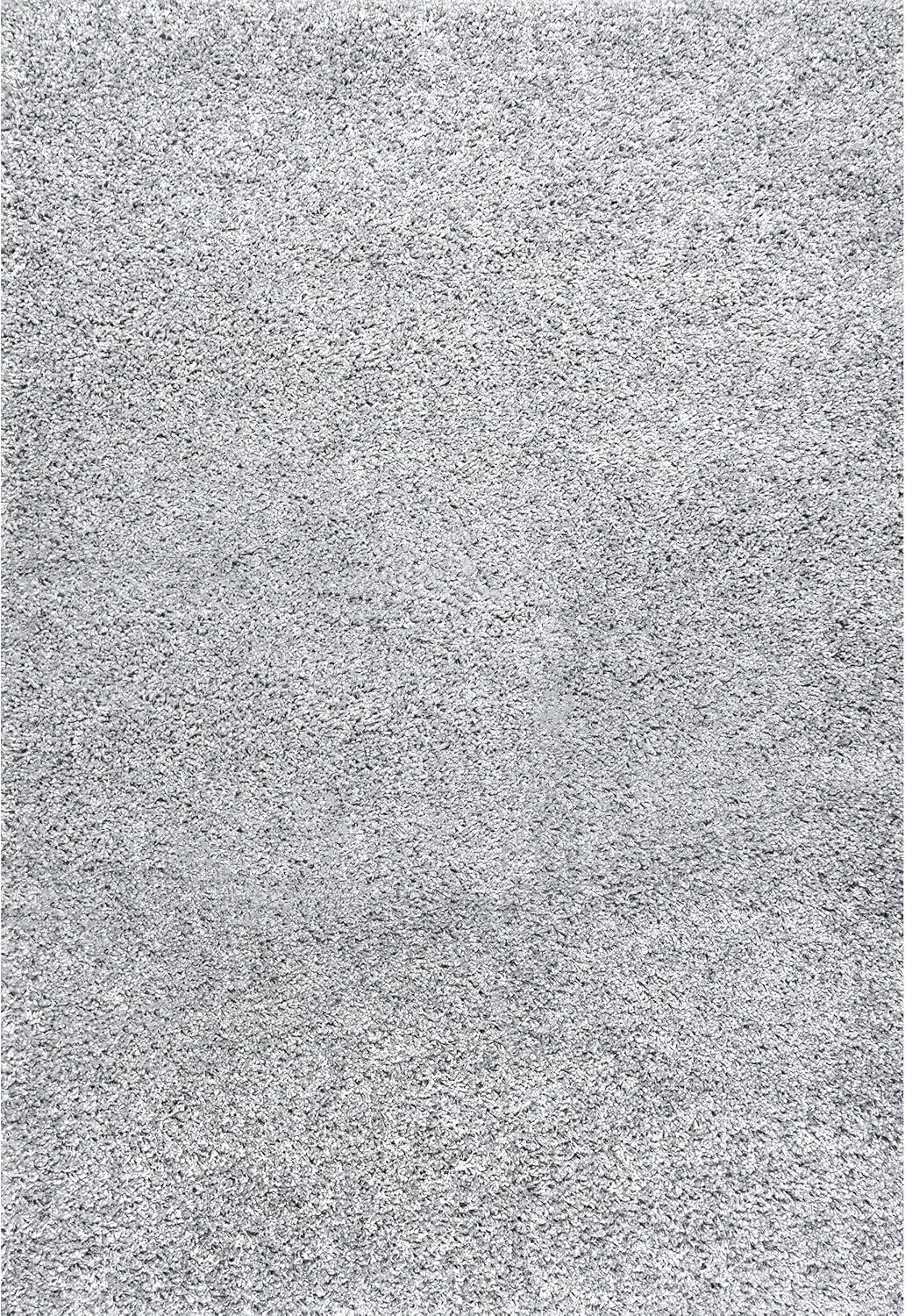 Luxurious Silver Shag Rectangular Area Rug - Synthetic, Easy Care