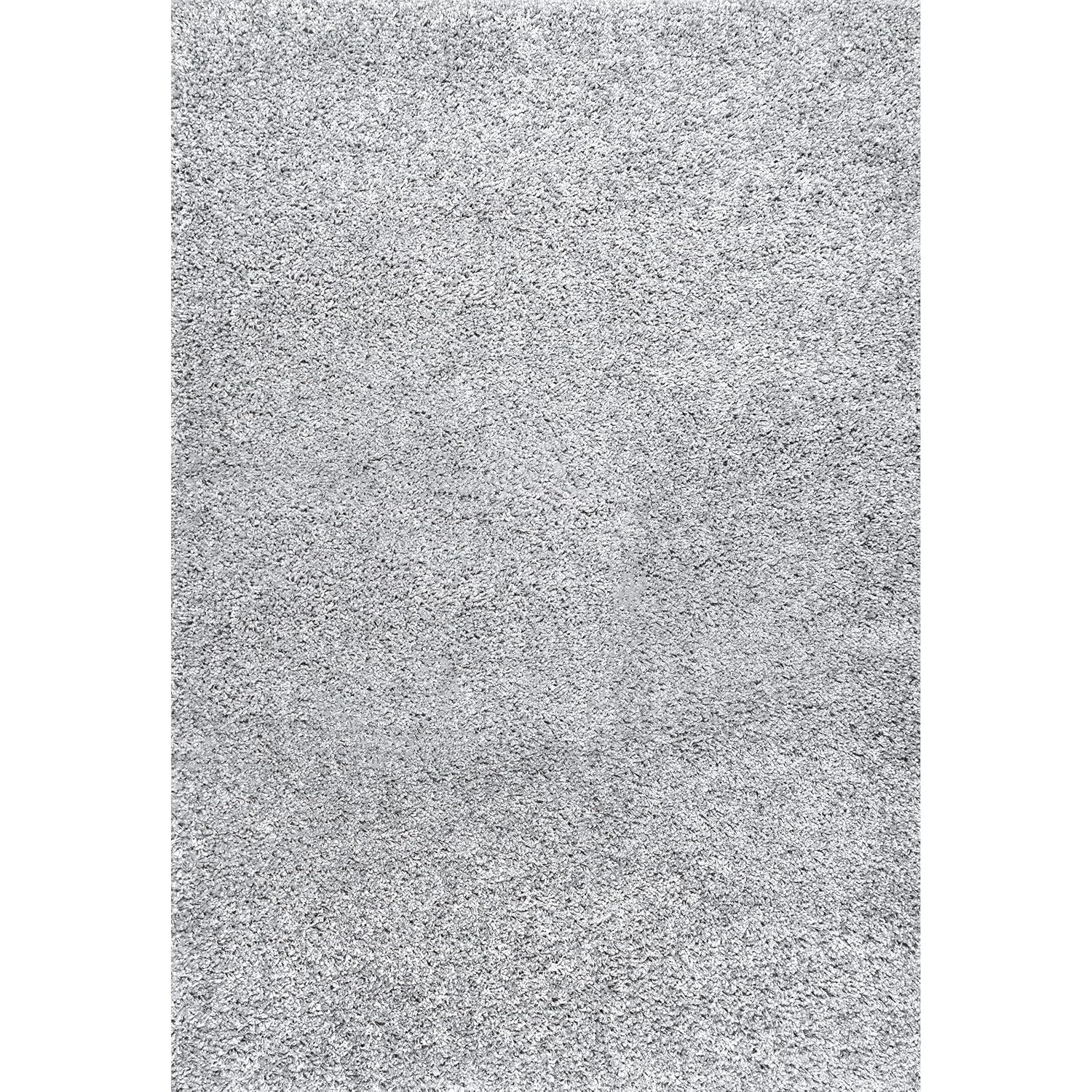 Luxurious Silver Shag Rectangular Area Rug - Synthetic, Easy Care