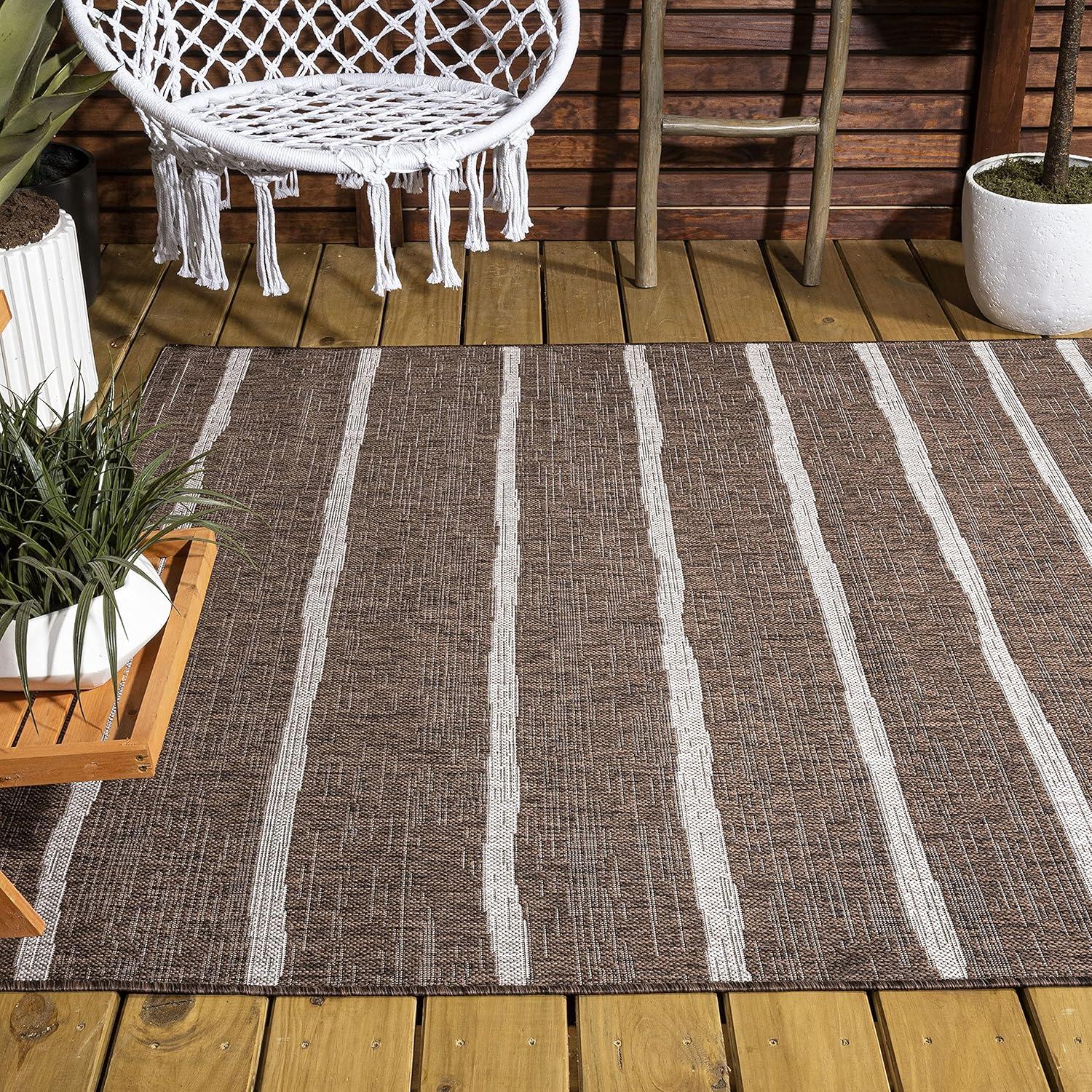 3'x5' Colonia Berber Stripe Indoor/Outdoor Area Rug, Brown/Beige - JONATHAN Y