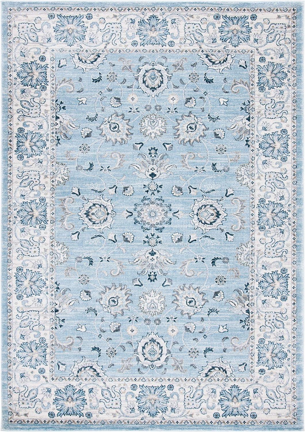 Elegant Light Blue and Cream Rectangular Synthetic Rug, 68x20 in