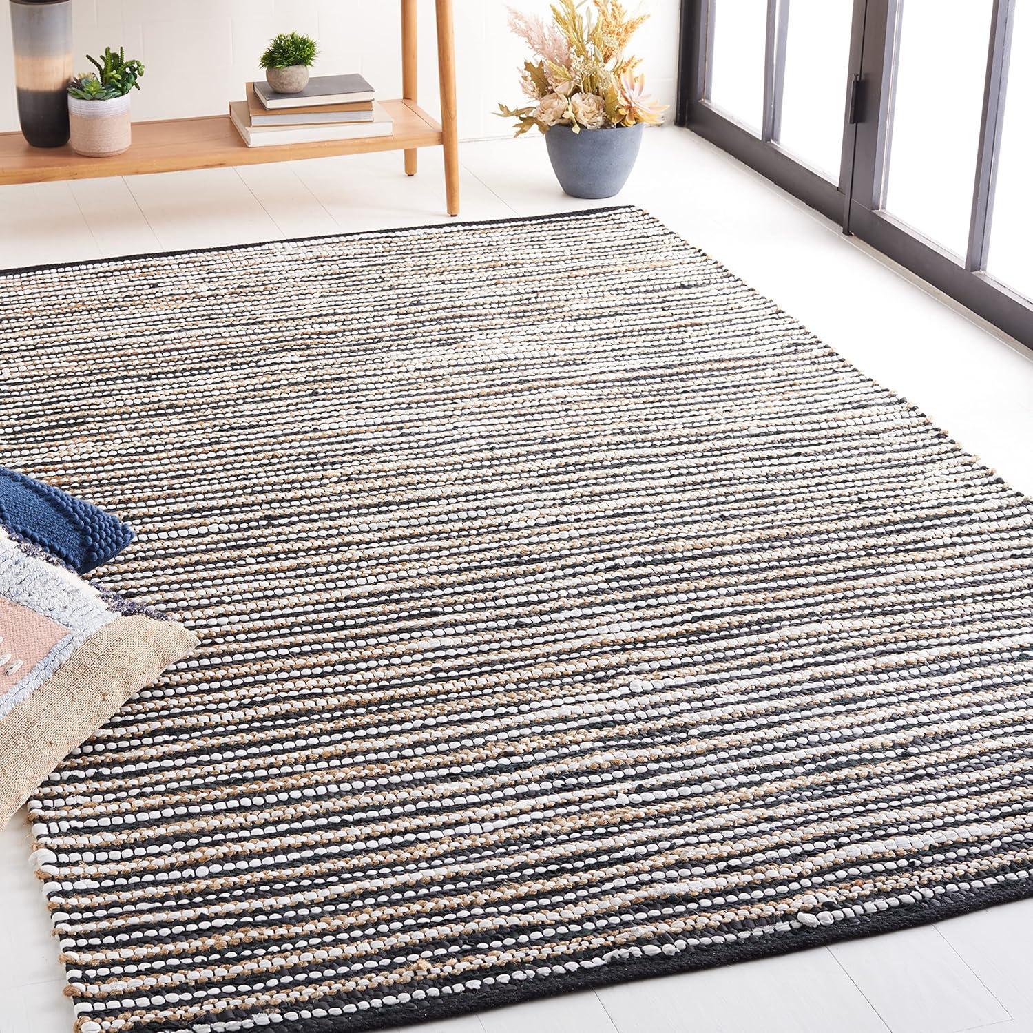 Vintage Leather VTL205 Hand Woven Area Rug - Black/Ivory - 8'x10' - Safavieh.