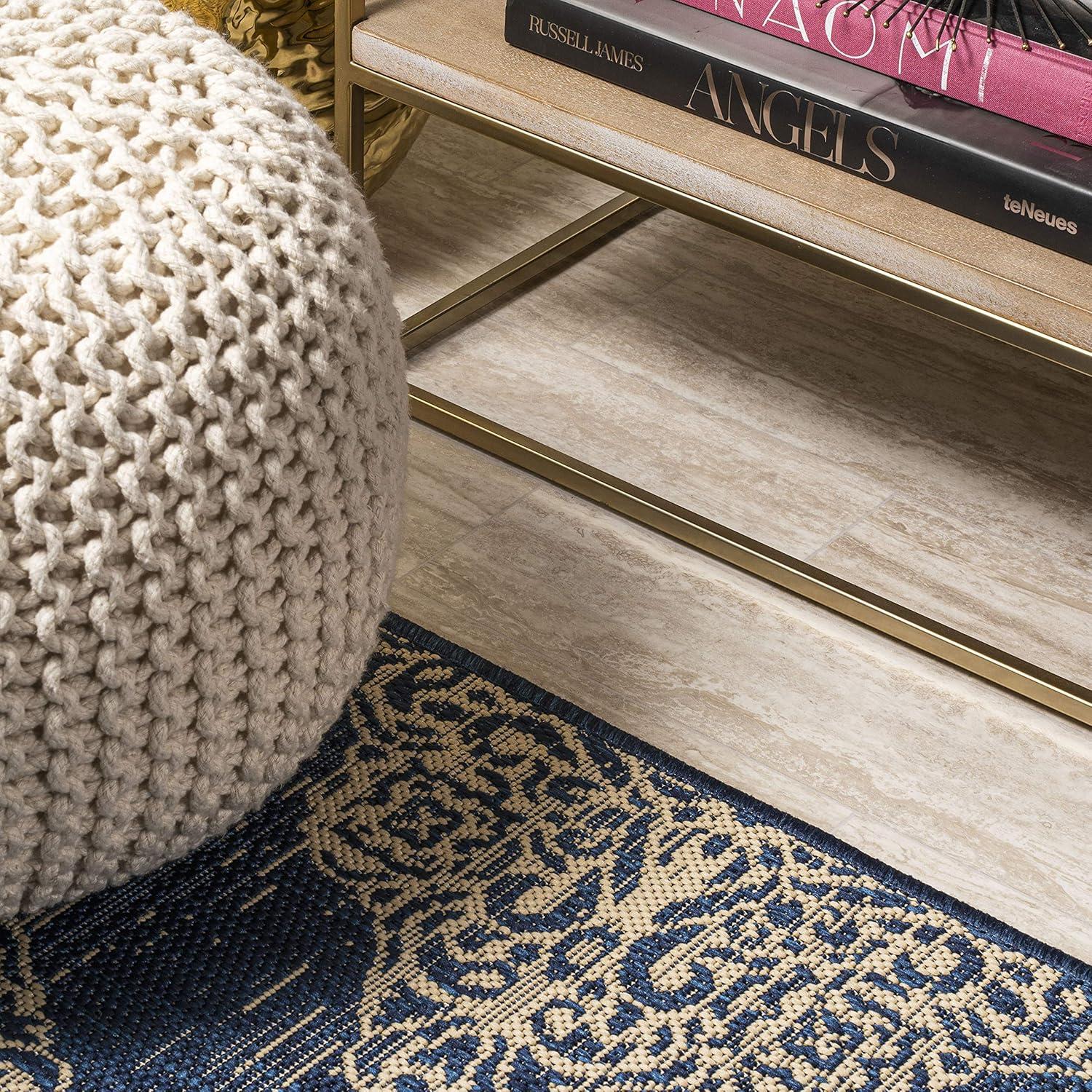 JONATHAN Y SMB121A-28 Tuscany Ornate Medallions Navy/Beige 2 ft. x 8 ft. Indoor/Outdoor Runner Rug, Casual, Pet Friendly, Stain Resistant, Easy to Clean, for Patio, Living Room; Kitchen, Bedroom