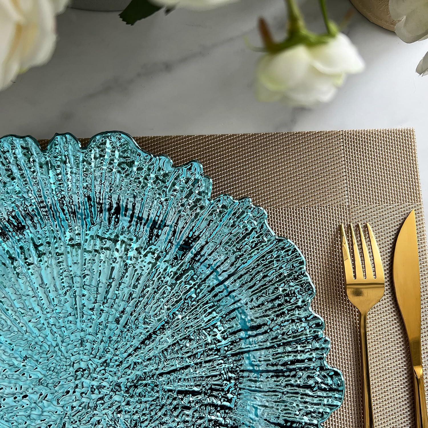 13 Inch Light Blue Charger Plates, Round Plastic Reef Plate Chargers for Dinner Plates, Wedding, Party Elegant Decoration Place Mats (24, Light Blue)