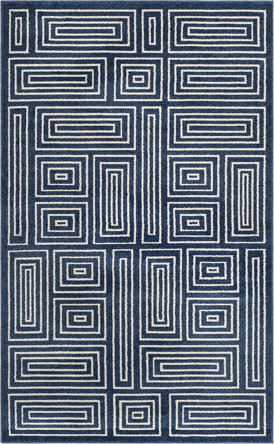 Reversible Navy and Ivory Hand-Knotted Cotton Blend 4' x 6' Area Rug