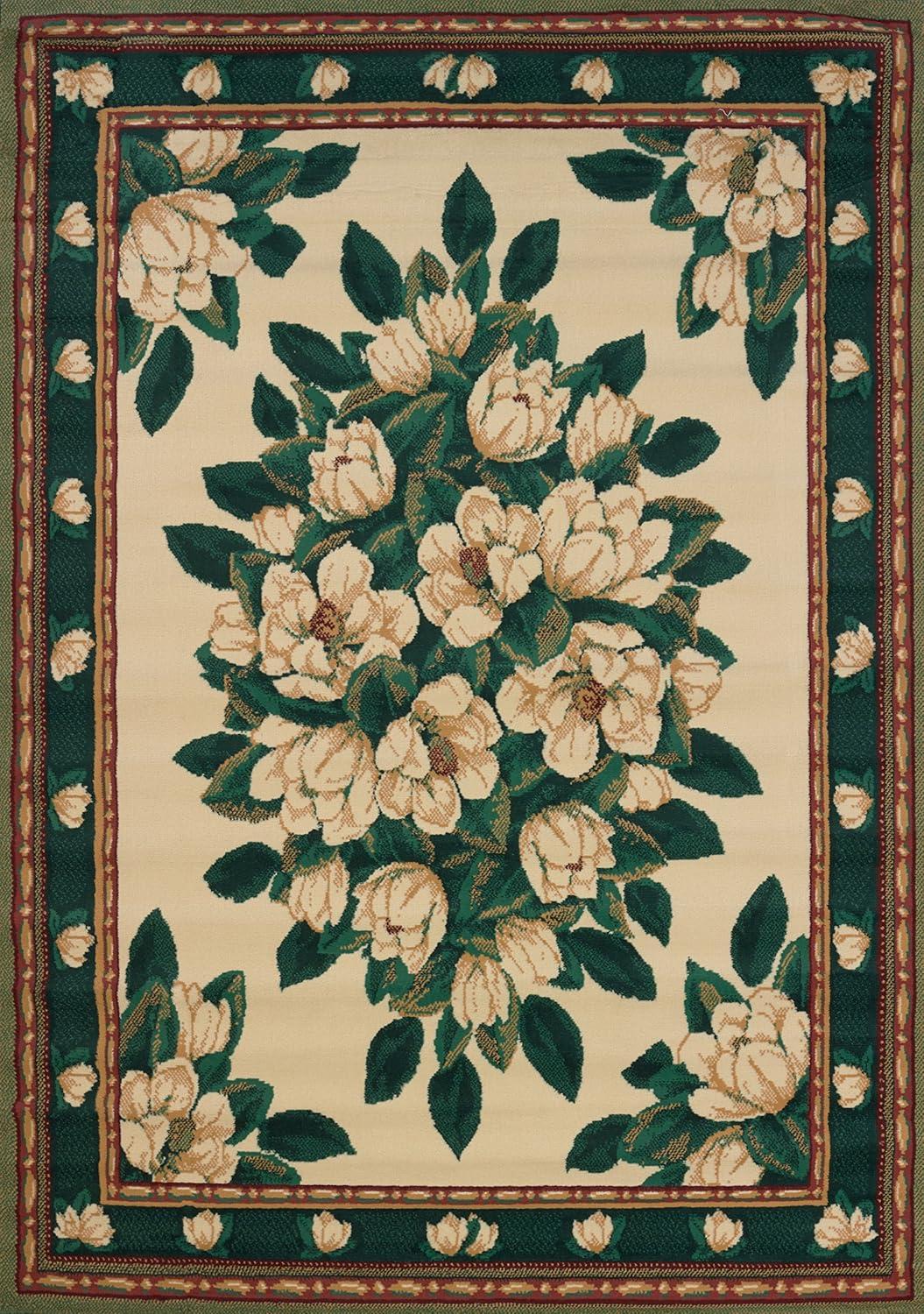 Manhattan Magnolia Cream Floral 7'10" x 10'6" Synthetic Area Rug