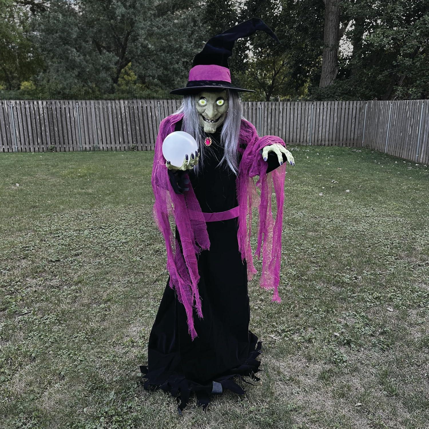 Haunted Hill Farm Haunted Hill Farm 6-Ft. Tall Fortune Teller Witch, Plug-In Motion-Activated Talking Halloween Prop