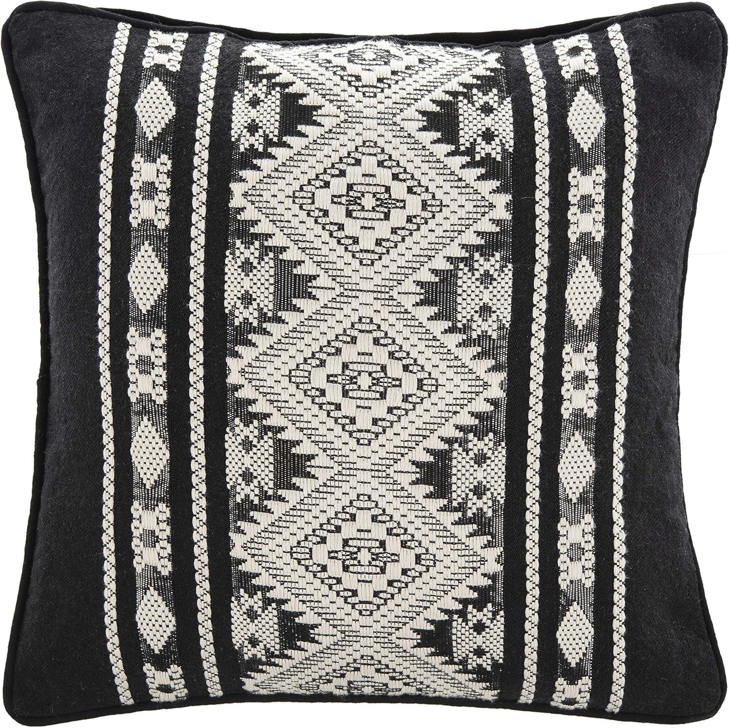 Black and Ivory Embroidered Square Throw Pillow