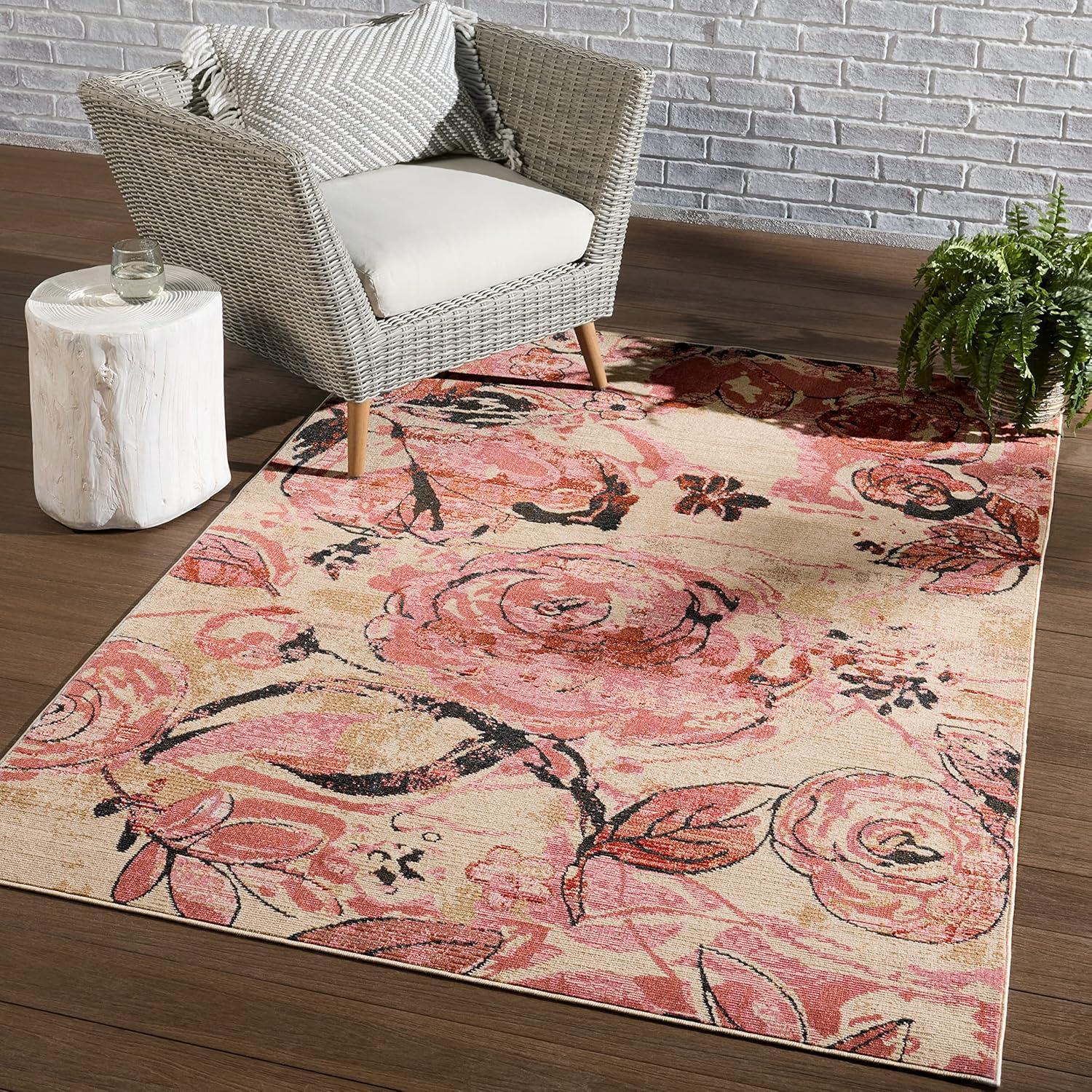 Hermione Red Floral 8' x 10' Synthetic Area Rug