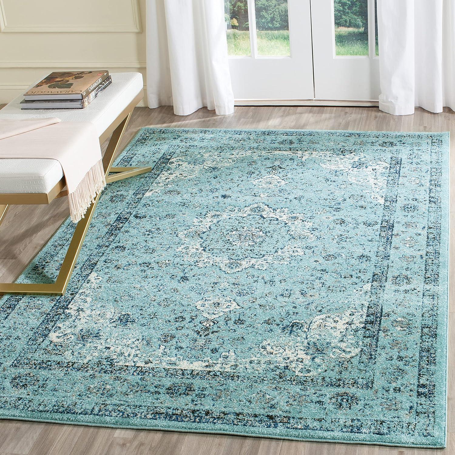 Evoke EVK220 Power Loomed Area Rug - Light Blue/Light Blue - 6'7"x9' - Safavieh.