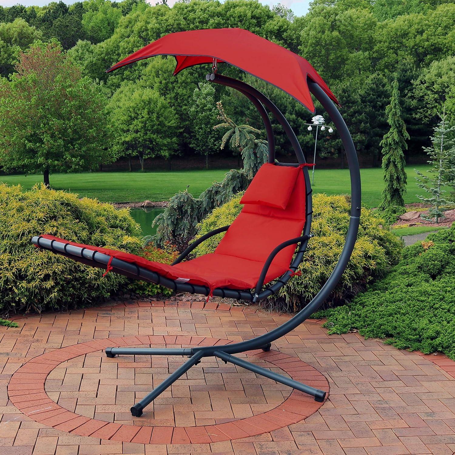Steel Outdoor Floating Chaise Lounge Chair with Canopy with Stand