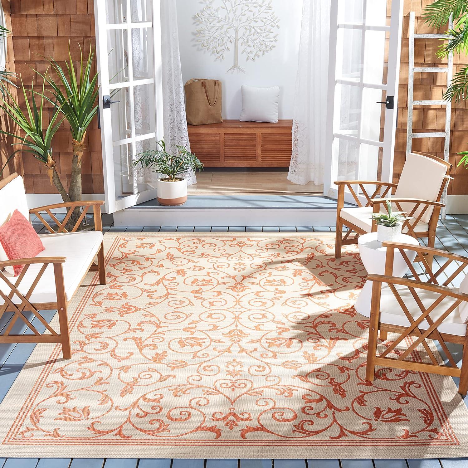 Courtyard CY2098 Power Loomed Indoor and Outdoor Area Rug - Natural/Terra - 8'x11' - Safavieh