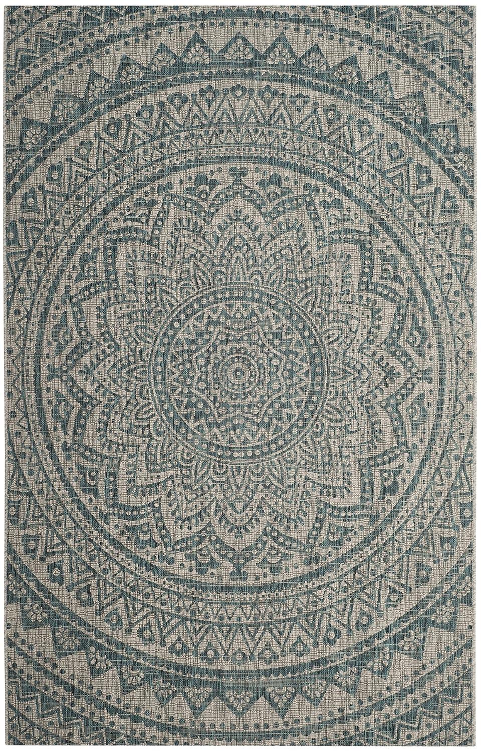 Courtyard CY8734 Power Loomed Indoor and Outdoor Area Rug - Light Grey/Teal - 4'x5'7" - Safavieh