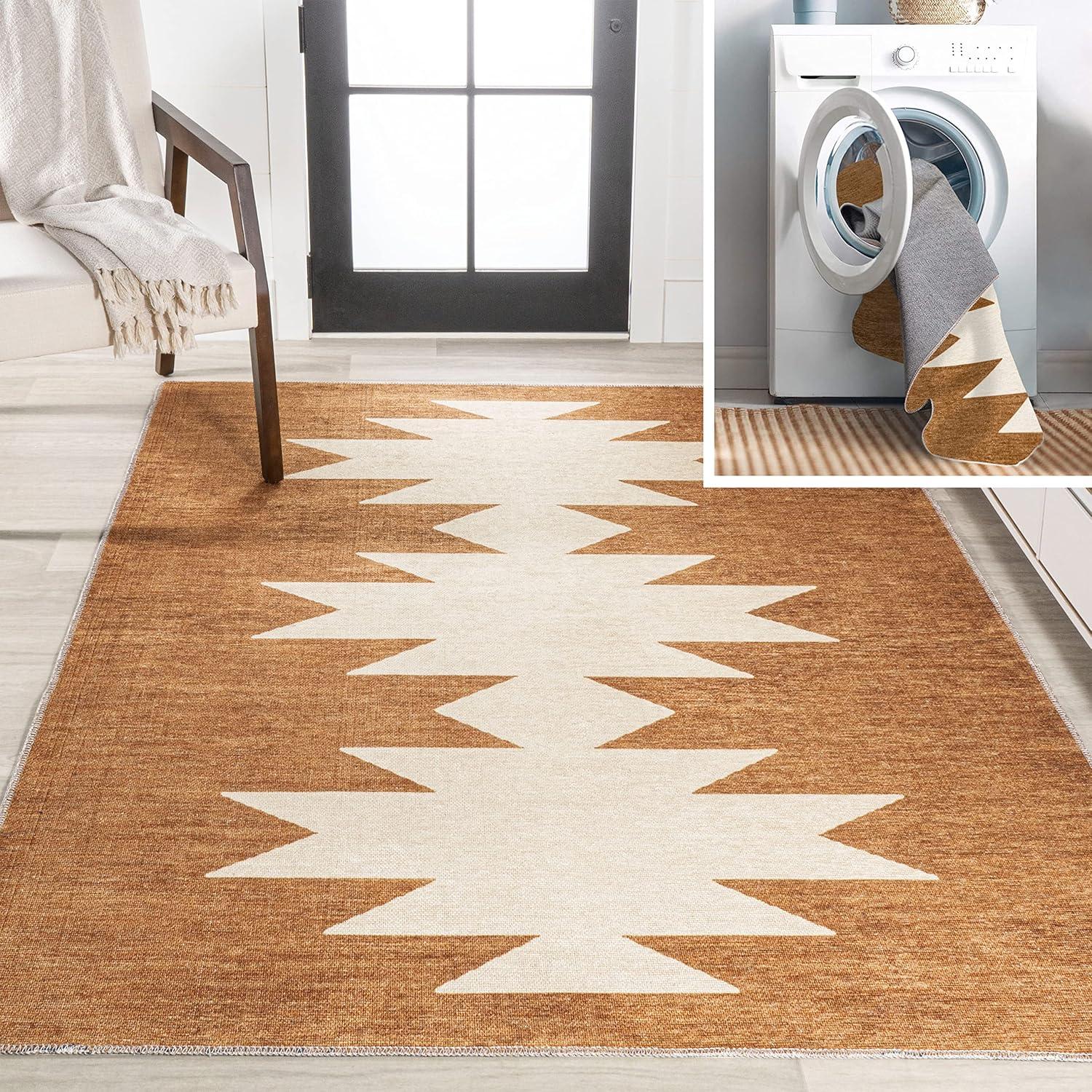 8' x 10' Chayton Minimalist Geometric Machine-Washable Area Rug, Rust/Cream - JONATHAN Y