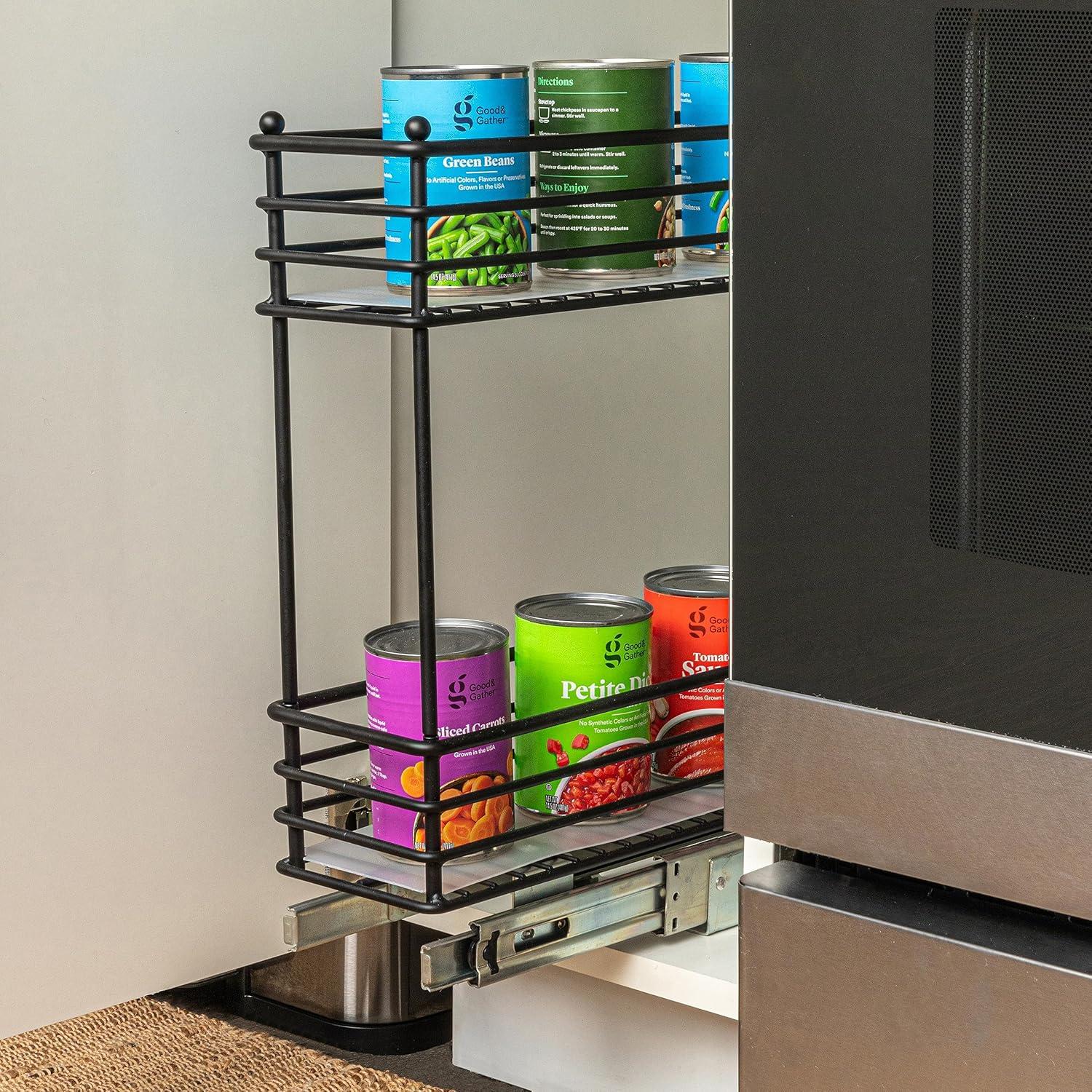 Black 2-Tier Steel Sliding Cabinet Organizer with Plastic Liners