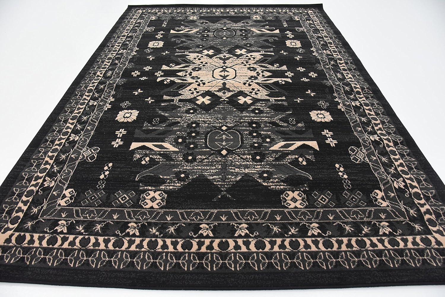 Unique Loom Taftan Collection Area Rug - Oasis (7' 1" x 10' Rectangle Black/Cream)