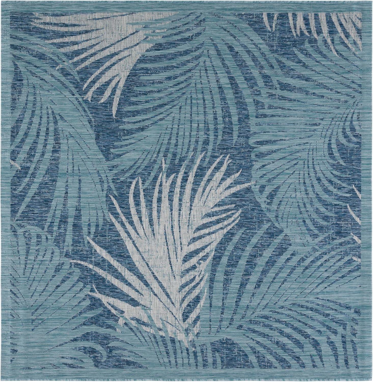 Courtyard CY7557 Power Loomed Indoor/Outdoor Area Rug - Aqua/Navy - 6'7"x6'7" - Safavieh.