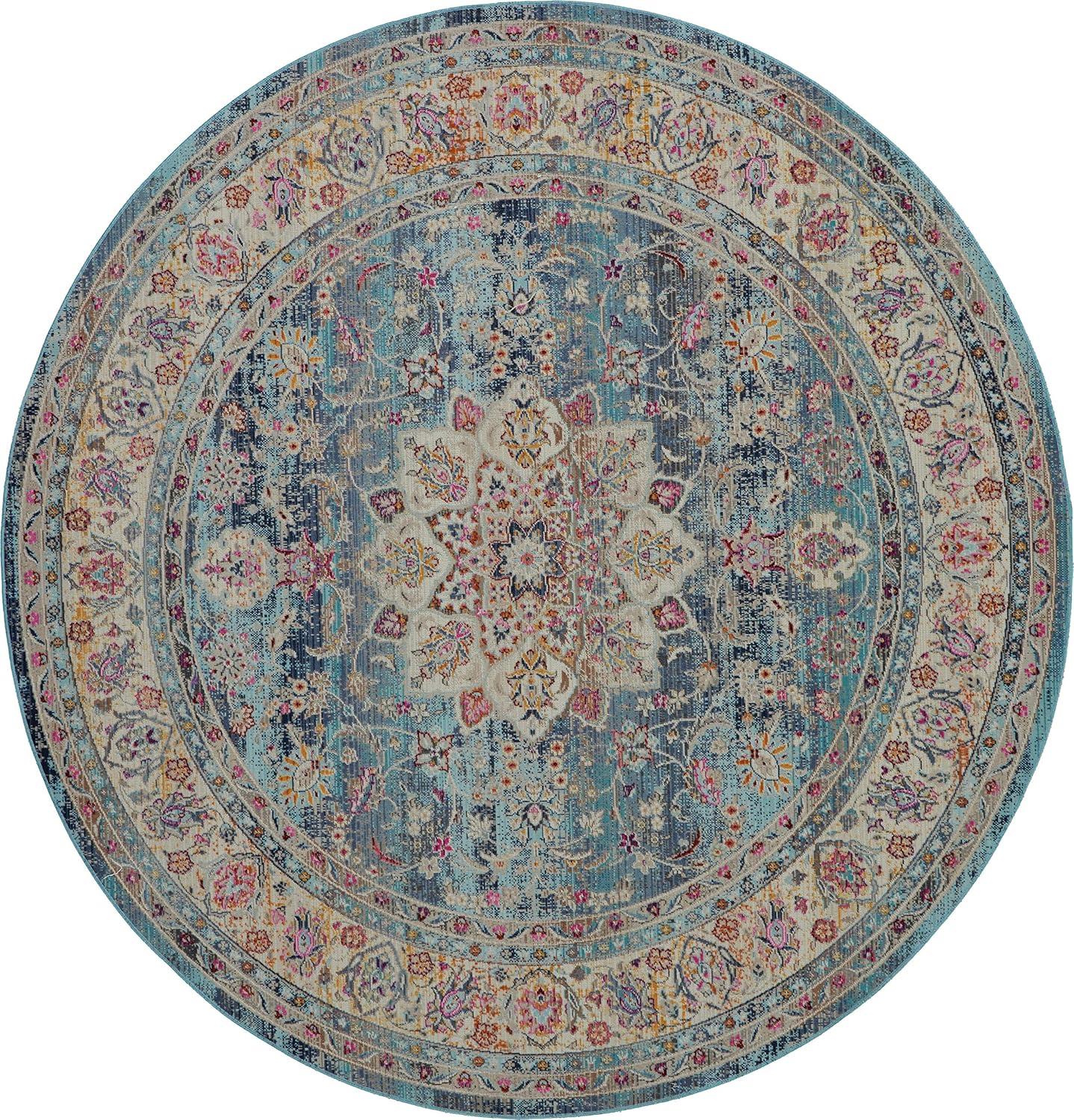 Nourison Vintage Kashan VKA01 Blue/Ivory/Orange Indoor Area Rug - 6' x ROUND