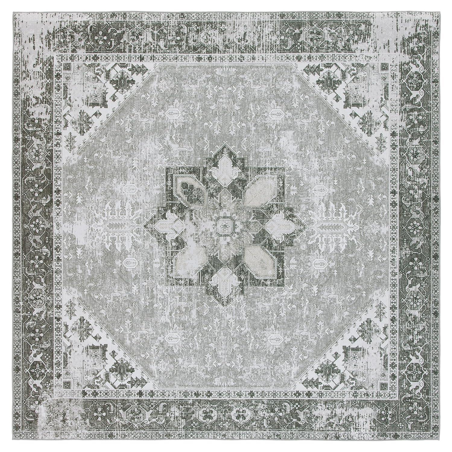 Tucson Vintage Persian TSN102 Power Loomed Machine Washable Skid-Resistant Indoor Area Rug - Dark Sage/Ivory - 5'x5' - Safavieh