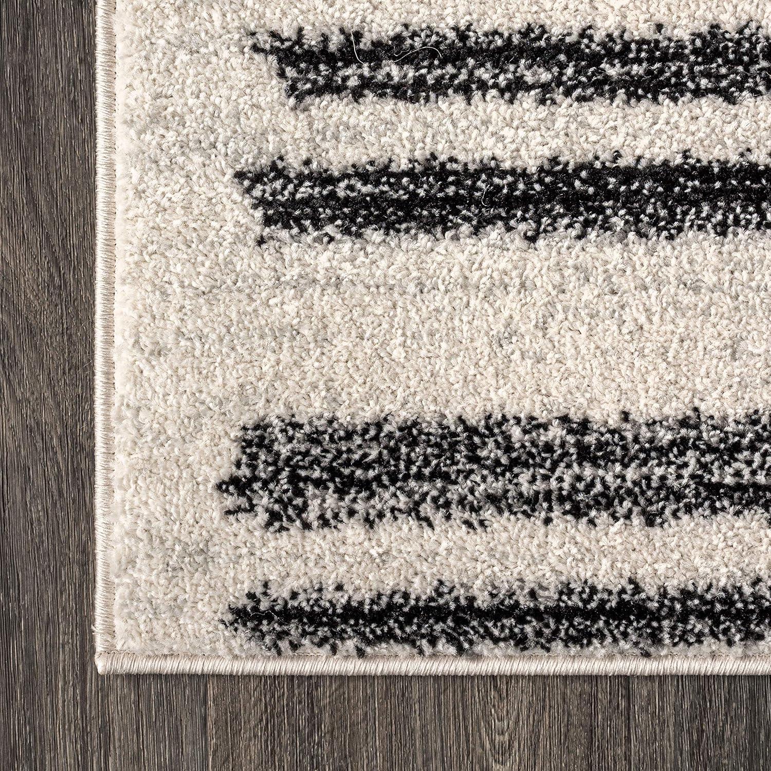 8'x10' Khalil Modern Berber Stripe Area Rug, Cream/Black - JONATHAN Y