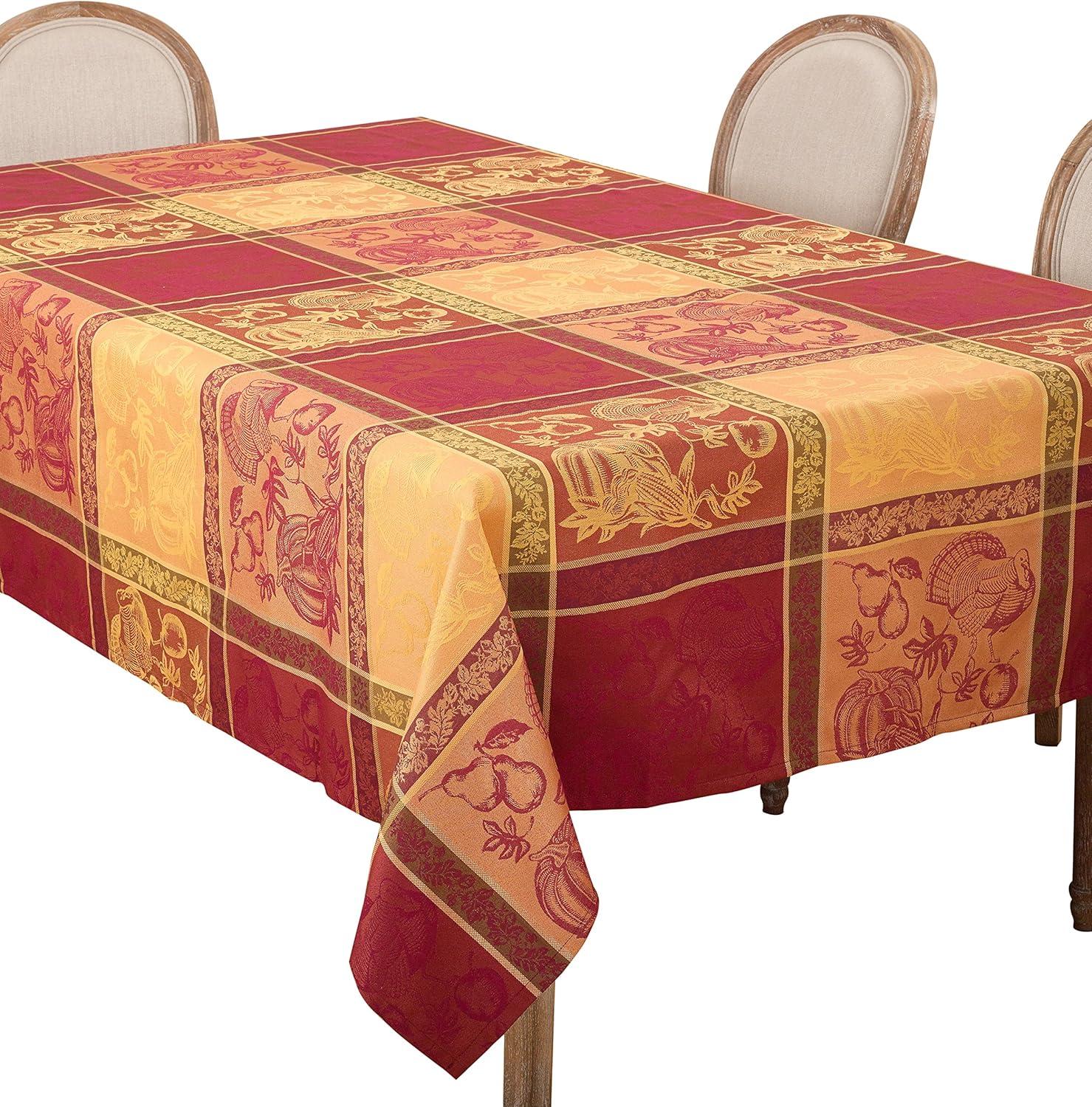 Saro Lifestyle Thanksgiving Fall Holiday Design Jacquard Cotton Blend Tablecloth