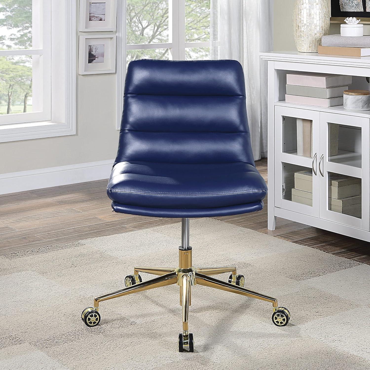 Legacy Office Chair in Navy Faux Leather with Gold Base