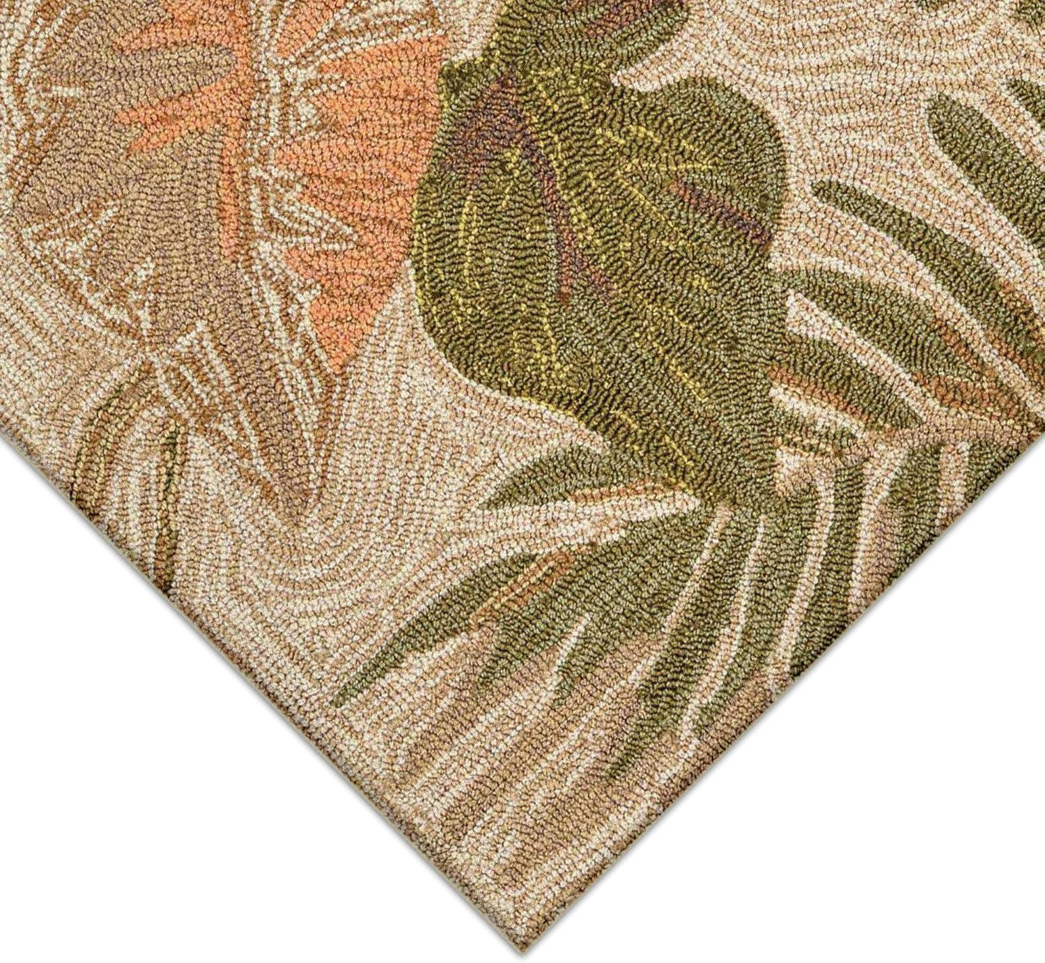 Tropical Leaf Beige and Green Hand-Tufted Indoor/Outdoor Rug