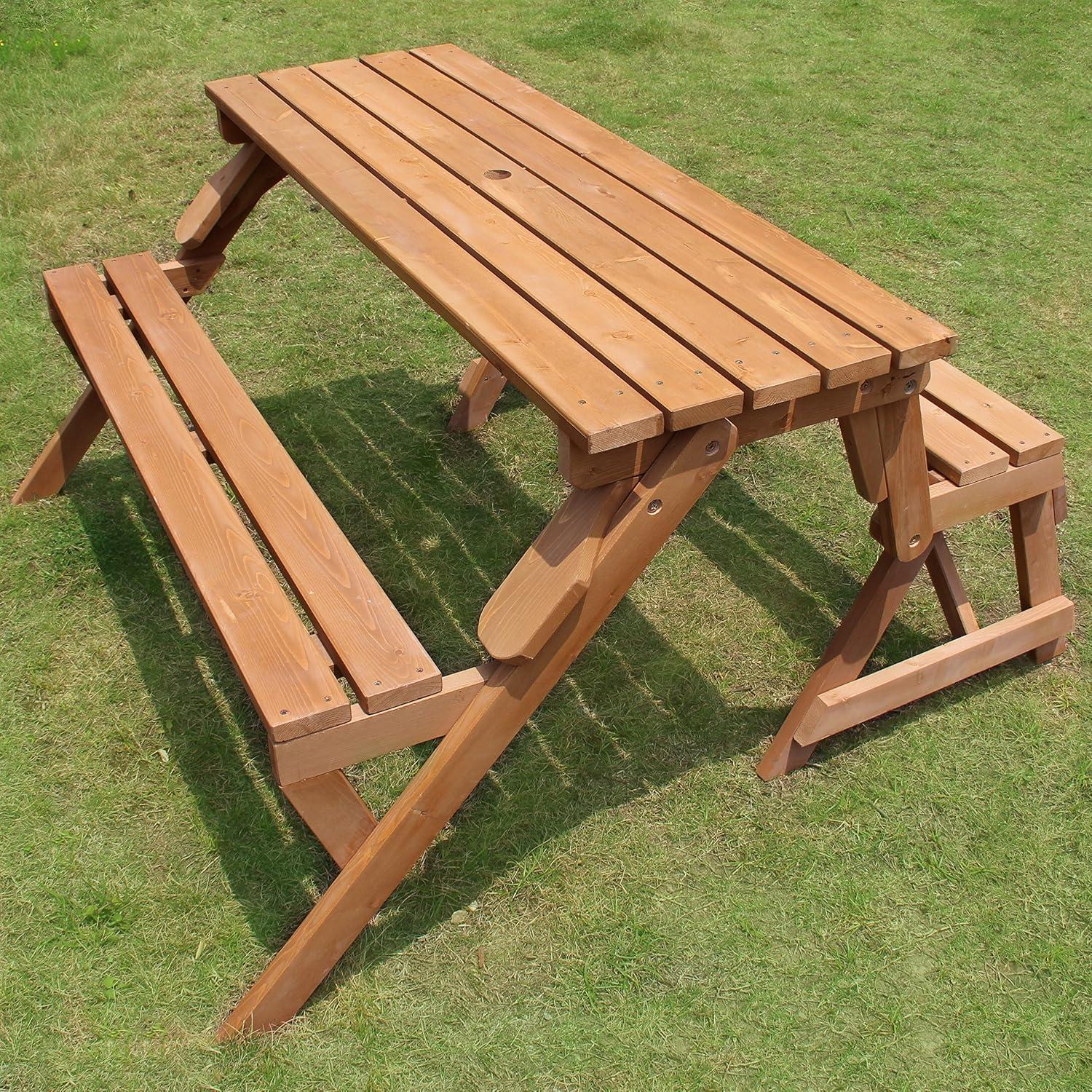 Convertible Natural Fir and Hardwood Picnic Table Bench