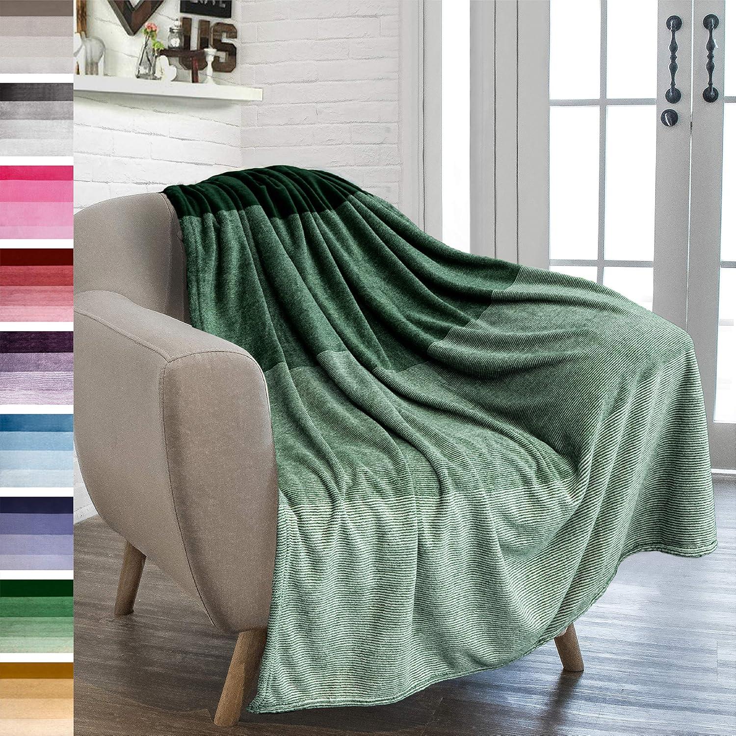 PAVILIA Premium Fleece Throw Blanket for Sofa Couch, Soft Flannel Plaid Stripe Decorative Print Blanket, Gradient - Green/Throw - 50x60