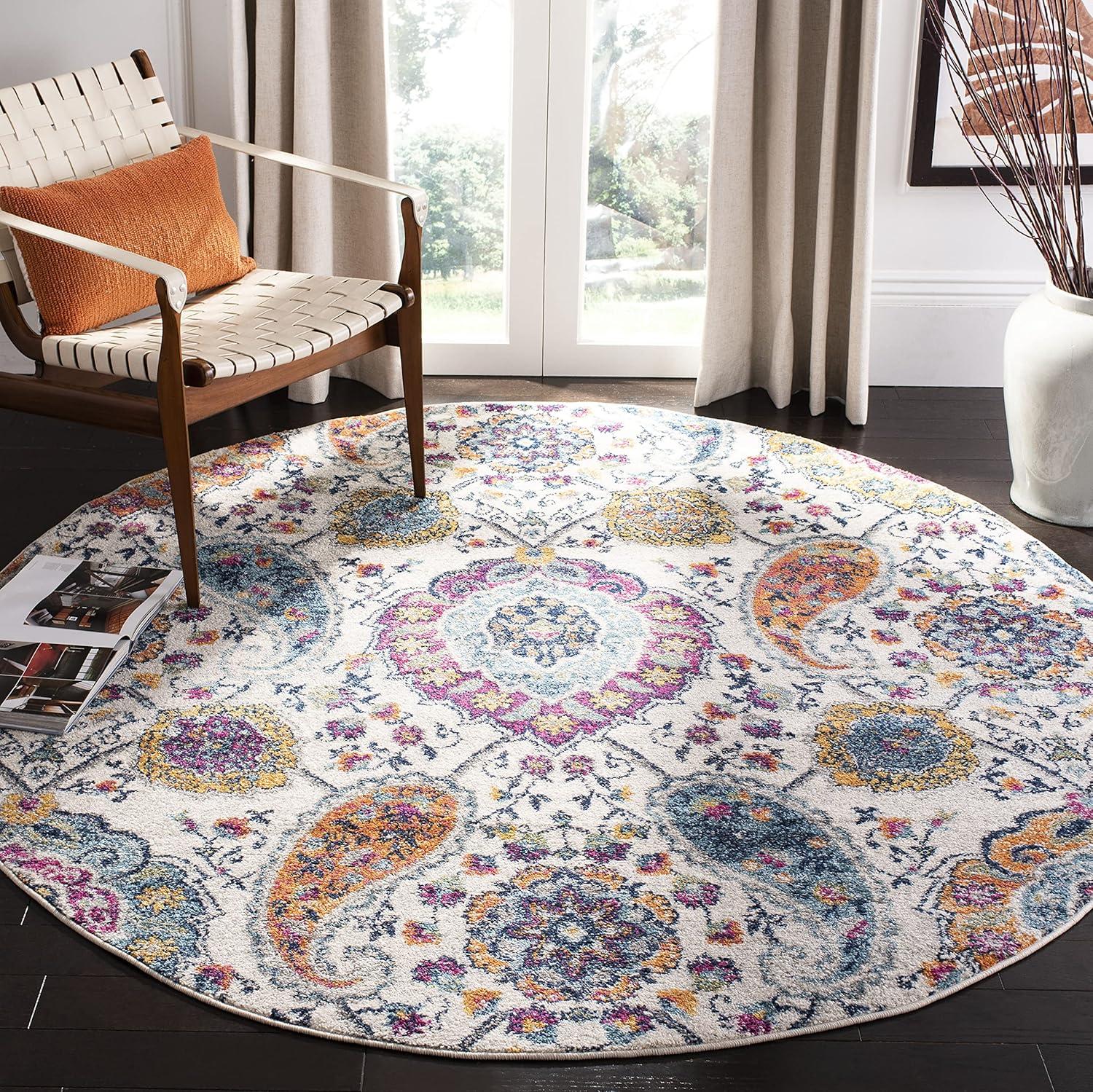 Madison MAD611 Power Loomed Indoor Area Rug - Cream/Multi - 4' Round - Safavieh