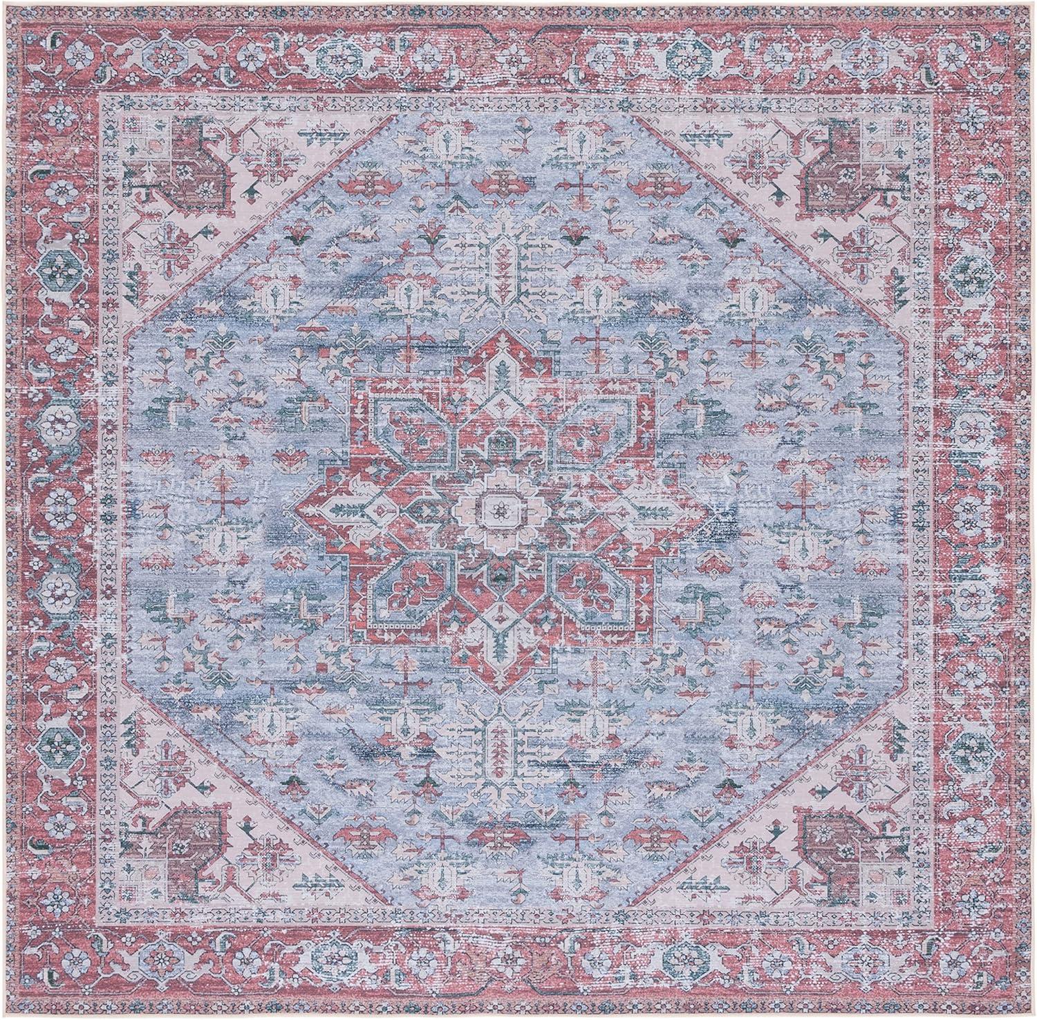 Tucson 6' Square Grey Blue and Rust Synthetic Area Rug