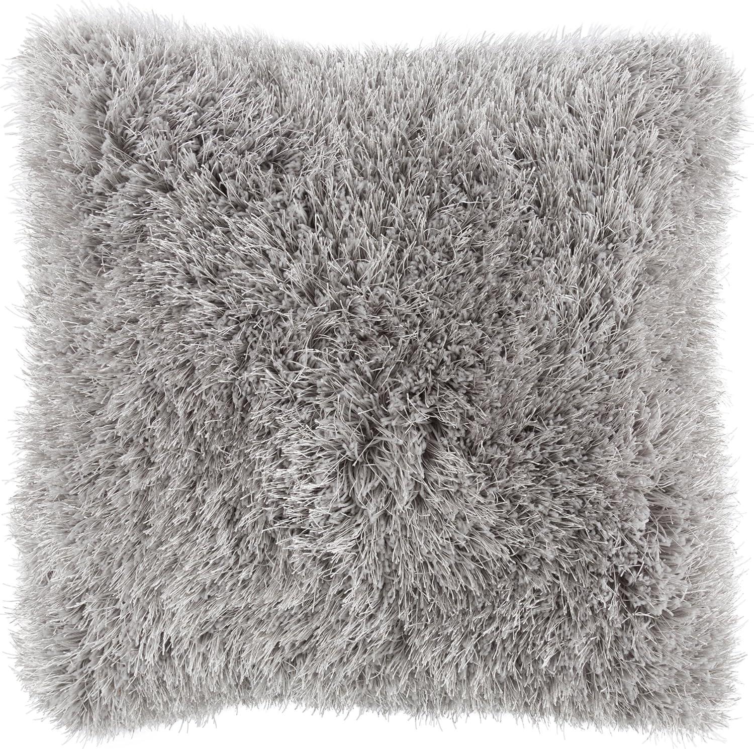 Grey Shag Faux Fur 24" Square Throw Pillow