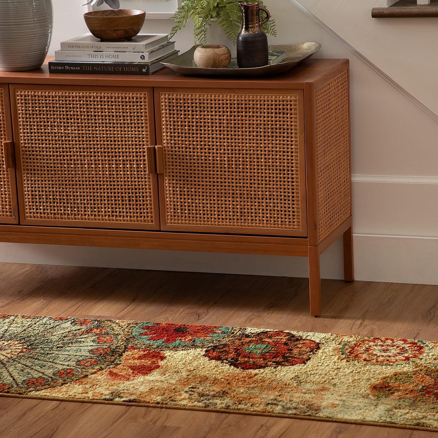 Caravan Red and Orange Synthetic Medallion Runner Rug