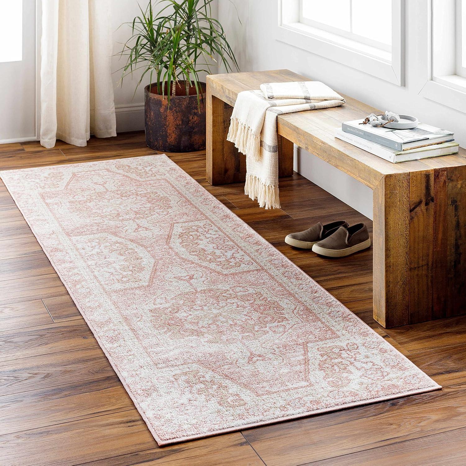 BoutiqueRugs Blush & Light Pink Collection Snead Bohemian Oriental Medallion Large Area Rug - Traditional Floral Carpet for Living Room - Blush, Pale Pink, Cream - 7'10" x 9'6" (8x10 Area Rug)