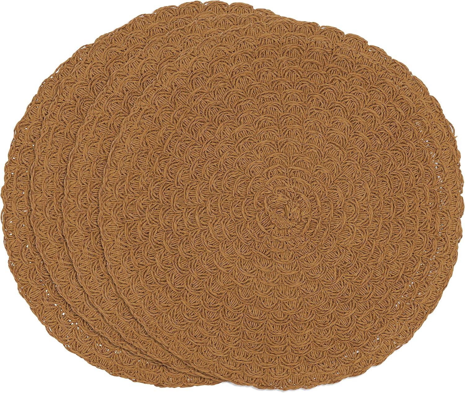 Saro Lifestyle Paper Woven Placemat, 15" Round, Caramel (Set of 4)