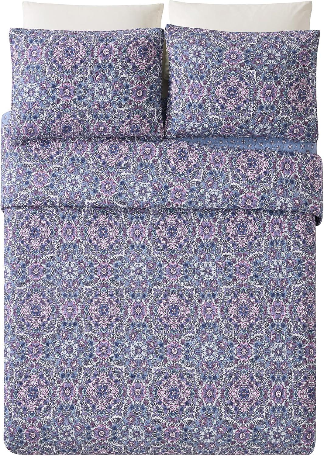Modern Heirloom Lavender Florals 100% Cotton Purple Quilt Set