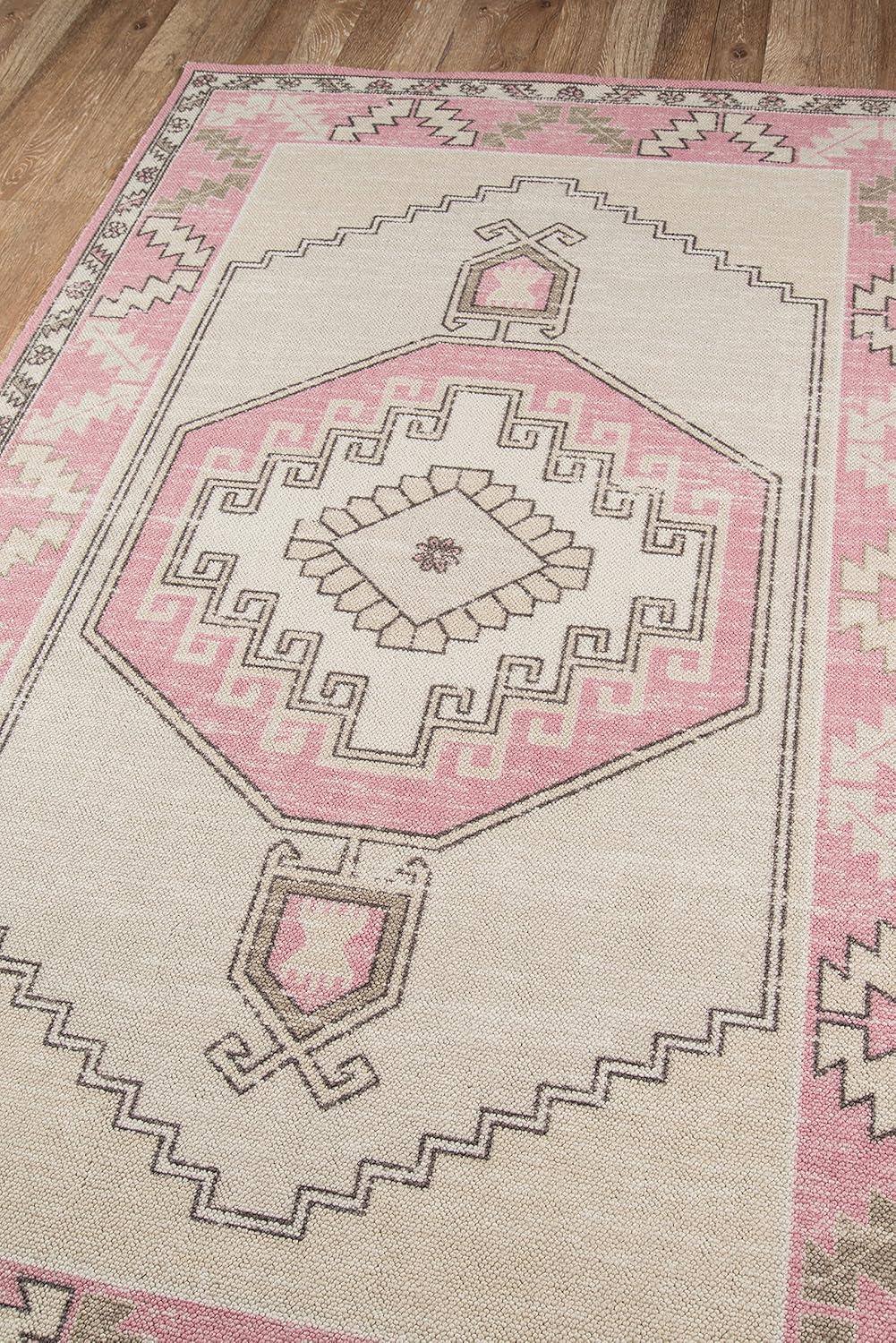 7'9"x9'10" Medallion Loomed Area Rug Pink - Momeni: Traditional Wool & Nylon, Low Pile, Rectangle, Indoor Use