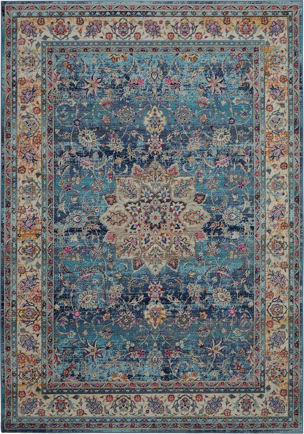 Nourison Vintage Kashan VKA01 Blue/Ivory/Orange Indoor Area Rug - 4' x 6'