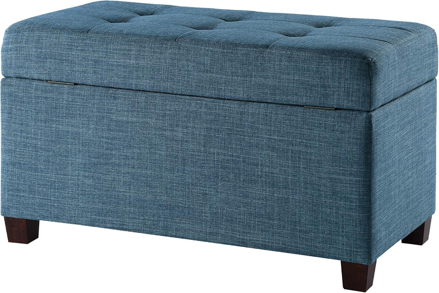 Blue Tufted Fabric Storage Ottoman with Plywood Frame